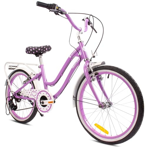 sun baby HEART BIKE Cykel för barn, Flickcykel en flicka 20 tum, 6 till 10 år, växlar Shimano, Cykel för barn, Flickcykel pojkar (Lila)