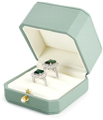 Oirlv PU Leather Double Ring Box Elegant Ring Storage Box for Proposal Engagement Weddings Birthday and Anniversary