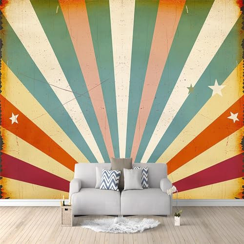 Fototapete 3D Retro Bunte Streifen 300 x 210cm Vliestapete Wandbild Fototapeten Vlies Tapeten Wandtapete Schlafzimmer Wohnzimmer Kinderzimmer Moderne Wanddeko