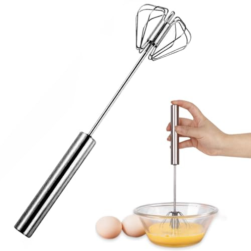 XUTONG Fouet semi-automatique en acier inoxydable, fouet automatique simple en acier inoxydable, mixeur rotatif simple, fouet en acier inoxydable (25,4 cm)