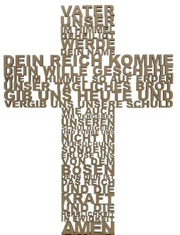 Vater unser Gebet aus Holz Kreuz geschnitten Geschenk Taufe Konfirmation Kommunion Wandschmuck Wandkreuz 28cm x 21cm Deutsch (Natur)