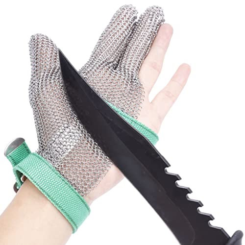 Gants anti-coupure Gants résistants aux coupures en métal à 3 doigts pour la cuisine à domicile, gants de protection pour couper la viande, trancher les pommes de terre et décortiquer les huître