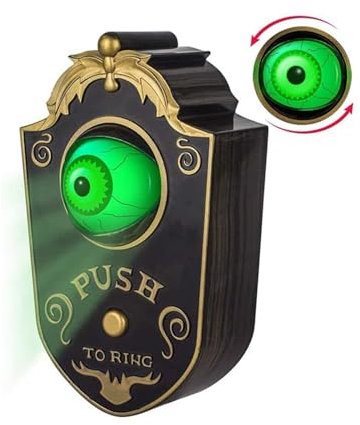 SUJAHHUJIQ Campanello di Halloween, decorazioni per porte di Halloween, campanello infestato con bulbo oculare animato con suoni spettrali per feste di Halloween, dolcetto o scherzetto evento