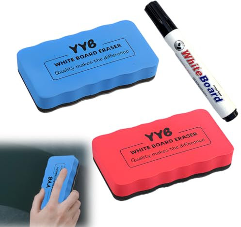 SULIUDAJI 2 Stück Whiteboard Schwamm mit 1 Stück Whiteboard-Marker Magnetische und Handwaschbare Whiteboardlöscher Mikrofaser Whiteboard Radierer für Flipchart Memoboard Magnettafel Schreibtafel