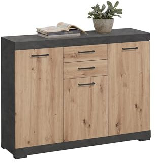 möbelando Kombikommode >Bristol 3< in Matera-Artisan Eiche - 120x89,9x34,9cm (BxHxT)