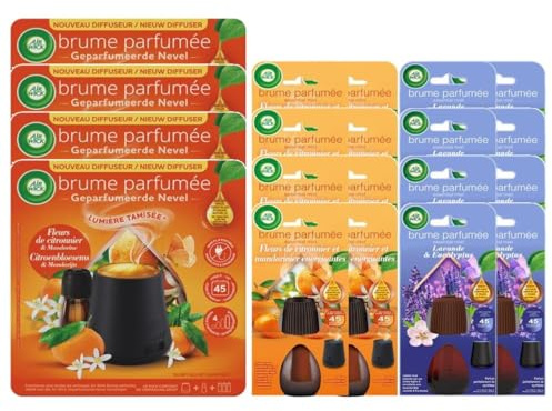 Air Wick Duftnebel, 4 Stück, beleuchtet, Zitronenblüte, 20 ml + 16 Nachfüllpackungen: 8 x Zitronenblüte + 8 x Lavendel und Eukalyptus
