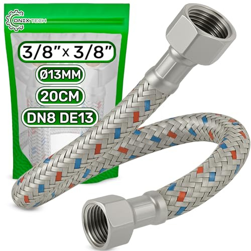 Latiguillo 20 cm Hembra 3/8” x Hembra 3/8” DN8 DE13 Temperatura máx 70°C | Latiguillos de Fontanería Fabricada en Acero Inoxidable Presión de Trabajo 10 bar - Garantía de 5 Años - ONIX TECH