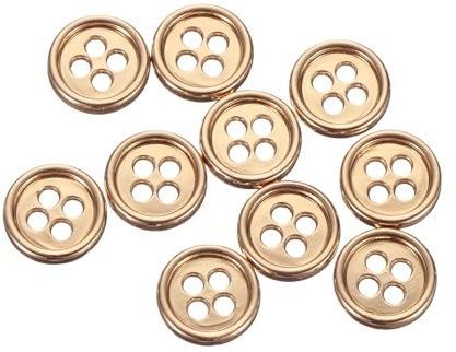 QUARKZMAN 10 piezas de botones de costura de metal, redondos de 10 mm con 4 agujeros, adecuados para camisas, abrigos y ropa, para decoración y manualidades, color dorado