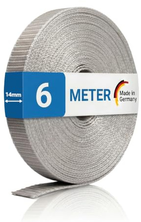 INOVATEC Rollladengurt Mini 14mm | 6m Rolle für Fenster & Türen – Grau | Reißfest & UV-beständig mit Perlon-Kantenschutz | Für Mini Gurtwickler | Griffige Querrippen | Für Reparatur & Neubau