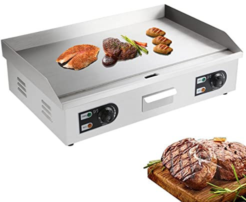 Plancha eléctrica antiadherente grande con placa de cocción caliente, parrilla para barbacoa con placa caliente ajustable de acero inoxidable comercial, parrilla para barbacoa, freidora de huevos y