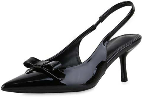 VAN HILL Damen Slingpumps Stiletto Lack Trendy Schuhe 216901 Schwarz Lack 38