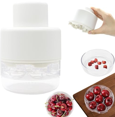 PCTC Cherry Pitter Tool - Pit Remover for Cherries, Multi-Functional Fruit & Vegetable Tool, Quick Release Remove 7 Cherry Pits at Once, Kitchen Gadget for Easy Prep (White)