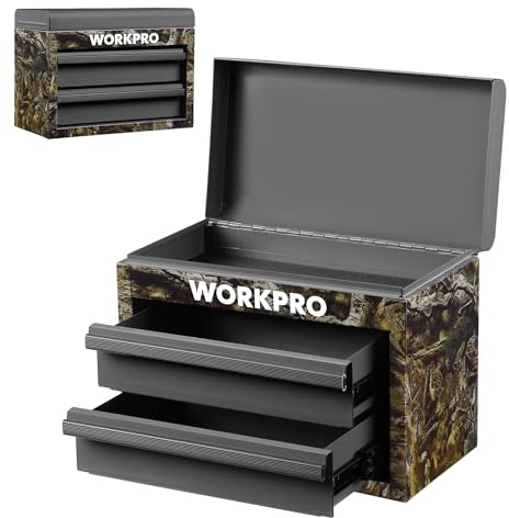 WORKPRO Metal Mini Tool Box, Top Tool Chest containing Two Drawers with Ball Bearing Slides, PVC Drawer Liners and PP Feet Pads, Durable Cold Rolled Steel Small Toolbox for Multi-Purpose Storage