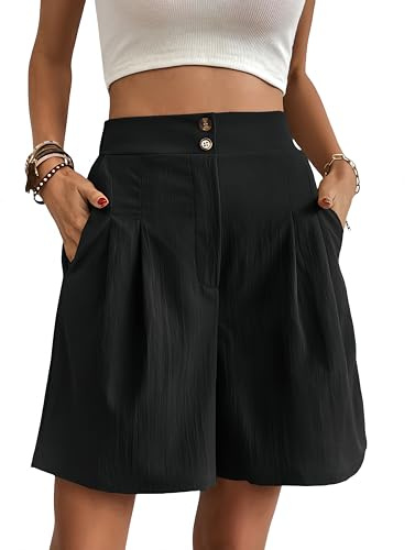 Belriviere Bermuda estivi da donna, pantaloni larghi a gamba larga, casual, a vita alta, alla moda, con tasche
