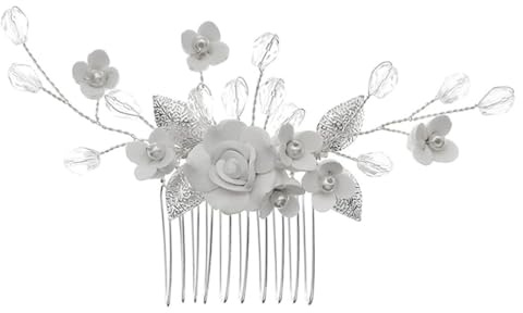 JEYORZY 1 Pcs Blanco Copricapo da Sposa per Capelli Copricapo Fiore di Perle Foglie di Cristallo Spazzola per Capelli da Sposa Spazzola per Capelli Accessori per Capelli da Donna e Bambina