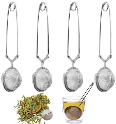 4x Pinzas de Té de Acero Inoxidable Cooking Bola de Té Con Mango Pinza Bola de Té Reutilizable Bola Filtro Colador de Té Filtro Te Infusor de Te para Té Suelto, Especias Y Hierbas (Ø 4.5cm)