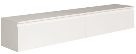 Selsey Hängeboard Bemmi 28,4x175x31,8 cm, Minimalistisches TV Lowboard, Weiß, Hochwertige Spanplatte mit ABS-Kanten, Zwei Klappenfächer,Melaminbeschichtet, Ideal fürs Wohnzimmer