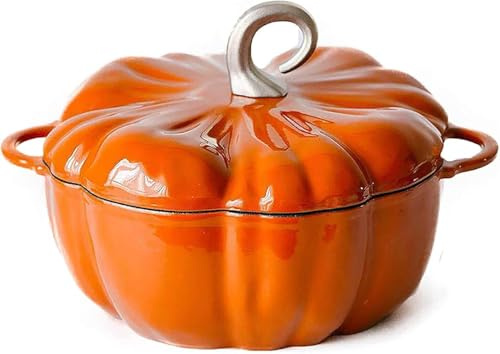 Tingyanyan Horno holandés de calabaza de hierro fundido, olla esmaltada en forma de calabaza de 3,7 L, olla para estofado, olla decorativa para Halloween, Acción de Gracias, regalo