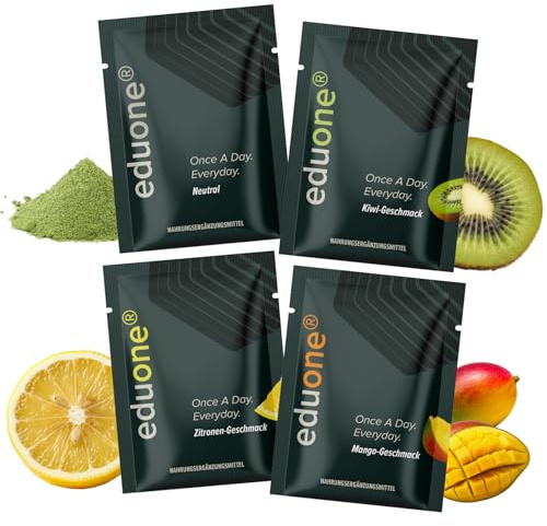 edubily® eduone Probierpaket - Greens Pulver - All-In-One Drink mit Vitaminen, Mineralien & Pflanzenstoffen, Darmbakterien, Vitalpilzen & Meat Based Bioactive Compounds (MBBCs) (4 x 12 g)