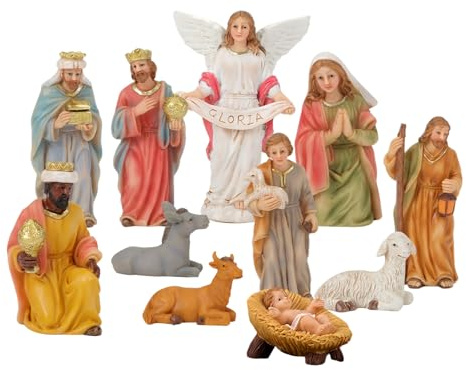 Xmccvt 10 Stück Weihnachtskrippe Figuren Handgefertigte Jesus Krippenfigur Set Aus Kunstharz, Weihnachten Tisch Dekoration Krippe Zubehör Für Zuhause, Büro, Schreibtisch, Christliches