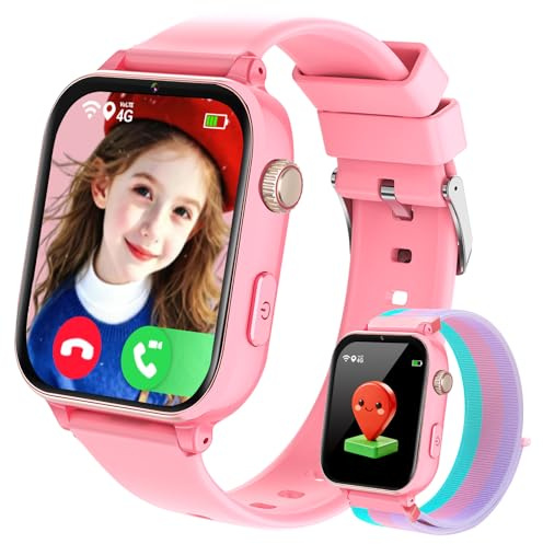 Smartwatch Bambini, Orologio per Bambino Bambina GPS con 4G Telefono, SOS Videochiamata Chat Vocale Sveglia Contapassi Modalità Classe, Smartwatch Ragazza e Ragazzo 4-12 Anni Kids Regalo, Rosso Chiaro