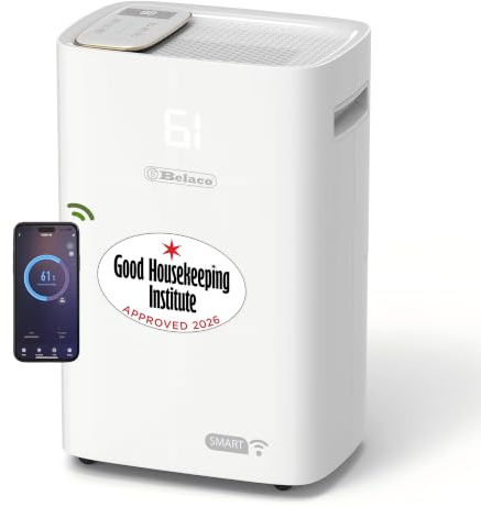 Belaco 20L/Day Smart WiFi Dehumidifier for Home, Bathroom & Laundry | Smart App Control, Energy Efficient Compressor, Continuous Drain, Digital Humidity Display, Good Housekeeping Approved