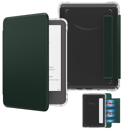 MoKo Magnetische Hülle für Kindle 11. Gen 2024/2022 6 Zoll, Nacht Grün | Abnehmbar, Ultraklare Kratzfeste Abdeckung, Rückseite und Gehäuse, Auto Schlaf/Wach,wasserdicht