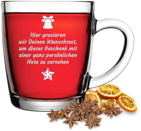 polar-effekt Glühweinbecher 340 ml für Heißgetränke mit personalisierter Gravur - Geschenk für Familie, Freunde & Kollegen - Glas für Glühwein, Tee, Kakao & Punsch