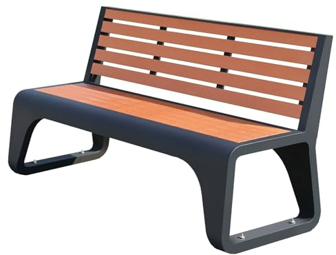 LIMENQIN 150 cm Lange Gartenbank, Wetterfeste Metall Parkbank, Balkonbank mit Ergonomischer Rückenlehne, Verzinktem Stahlrahmen und Holzoberfläche