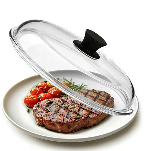 26cm Glas-Mikrowellen-Spritzabdeckung für Lebensmittel – Kochgeschirr und Backgeschirr, Servierschale, Tellerschutz mit leicht zu greifendem