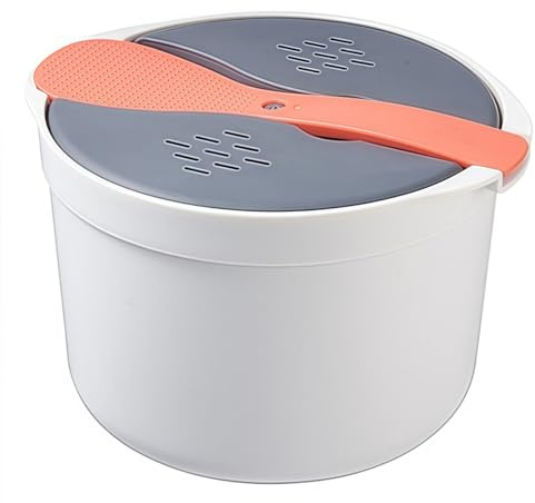 Kivivaka Olla arrocera para microondas, olla portátil para pasta y verduras con colador, 18 x 18 x 13 cm, para material de polipropileno, cocción rápida de arroz, sopa y verduras para naranja