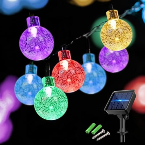 Knayis 50LED 7M/23FT Solar Fairy Lights Outdoor - 8 Modes Solar String Lights Waterproof, Solar Powered Crystal Balls Garden Lights for Patio Yard Party Wedding Camping Decorations(Multi-Coloured)