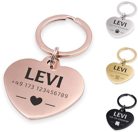 FELLSOCKE Hundemarke Herz aus Edelstahl – personalisiert & gravierbar, robust & rostfrei, in 3 Größen – Namensschild Anhänger für Hunde, Katzen & Pferde (Rosegoldfarben, 30x27mm, Matt)