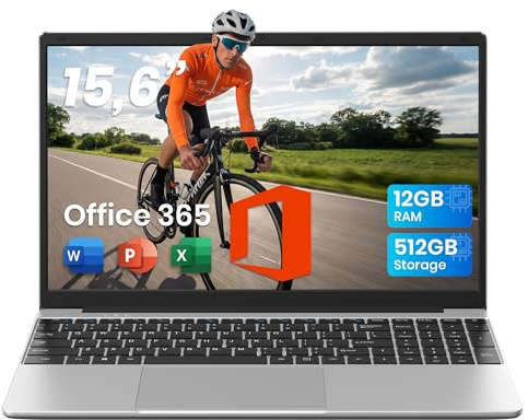jumper Laptop 15,6 Zoll FHD Display, 12GB RAM 512GB SSD TF Erweitern 512GB, Office 365, 5205U Prozessor, Leichte Business und Studenten Notebook, 2 Stereo-Lautsprecher/Typ-C/USB 3.0/Zehnertastatur