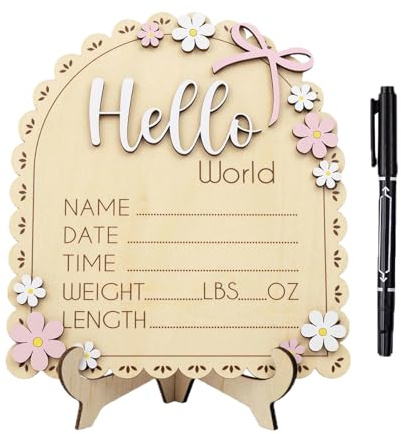 Panneau de bienvenue pour : marque-page en bois de 15 x 12 cm, tableau d'affichage personnalisé pour bébé, accessoire de photographie pour crèche | Décoration souvenir