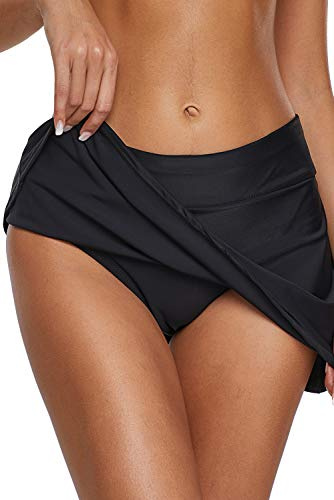 Dolamen Donna Pantaloni da Nuoto Gonna, Costumi da Bagno Donna Pantaloncini Bikini Costume Intero Moda da Bagno Shorts Swimwear Costume Mare (Medium, Nero)