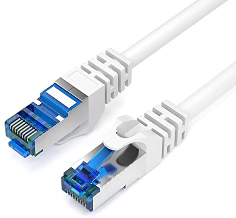 JAMEGA - 20m CAT 7 Netzwerkkabel Gigabit Ethernet Lan Kabel in weiß | 10000 Mbit s | Patchkabel Cat.7 Rohkabel S FTP PIMF Schirmung mit RJ45 Stecker | Switch Router Modem Access Point