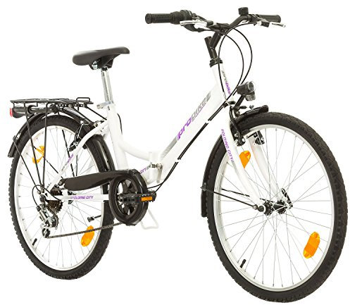 Multibrand, FOLDING CITY 24 LADY, 24 pollici, 457mm, Mountain Bike pieghevole, 6 velocità, per donna, ragazza, anteriore e posteriore Parafango, Nero-Rosa (Bianco-Purple)