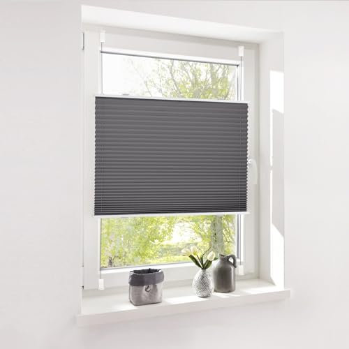 Deswell Plissee ohne Bohren Klemmfix Anthrazit B35 x H100 cm Plisseerollo Sonnenschutz und Sichtschutz Jalousien Easyfix Plissees Lichtdurchlässig Rollo für Fenster & Tür