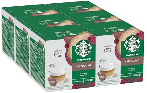 STARBUCKS Cappuccino by NESCAFÉ Dolce Gusto, 72 Cappuccino Coffee Pods (6 pack), Dark Roasted Espresso with Creamy Milk