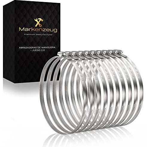 MARKENZEUG© Premium Colliers de serrage pour tuyaux [Jeu de 10] I Concept amélioré 2020. Acier inox V2A de haute qualité W4 I 32-50 MM I Pour tuyaux de piscine, machine à laver, voiture