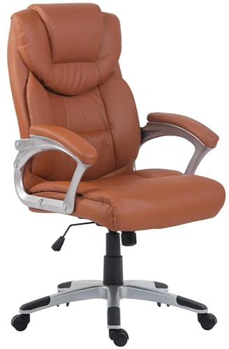 CLP Bürostuhl Texas ergonomisch, höhenverstellbar und drehbar, mit Armlehnen, kippbarer Rückenlehne, bis 120 kg, Kunstleder, Farbe:Hellbraun