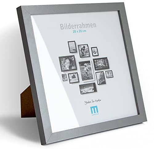 20x20cm (1Stk) in Grau, minimalistischer & moderner Bilderrahmen Holz MDF für Fotos & Poster, Acrylglasschutz bruchsicher. Eignet sich als Tisch-Aufsteller und für die Wand