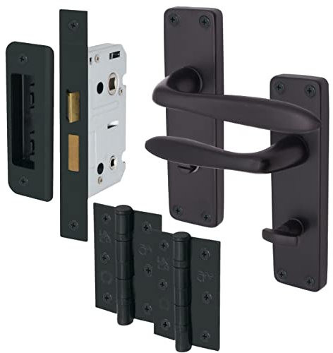 EAI Victorian Lever Bathroom Lock Handle Kit for Internal Doors Matt Black 155 x 41mm
