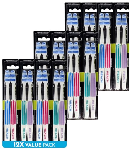 REACH Essential Care Interdentaire Solide Brosse à dents, Duo paquet x 12, Pleine tête Brossette à poils durs Brosses à dents manuelles, Multipack, du quotidien Oral Émail Soins dentaires