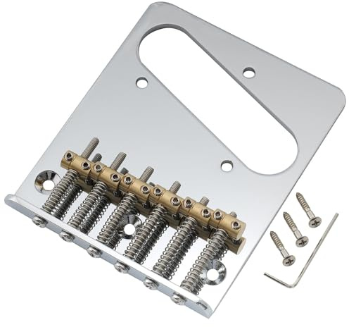 Musiclily Pro BT006 54mm Modern Guitar Bridge Barrel Brass 6-Saddle, Chrome | Steel Plate, for Tele Style Electric Guitar