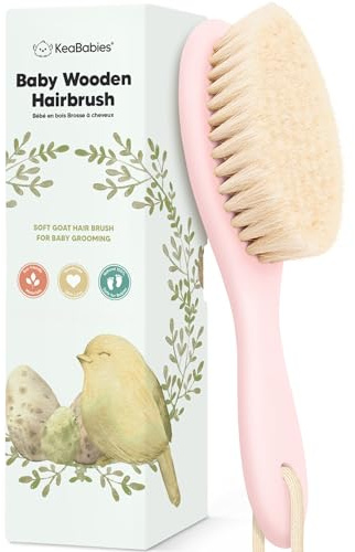KeaBabies Baby hårborste – babyborste med mjuk getborst – borste för vagga – perfekt hårbottenvårdsprodukt för spädbarn, småbarn, barn (rosa, oval)