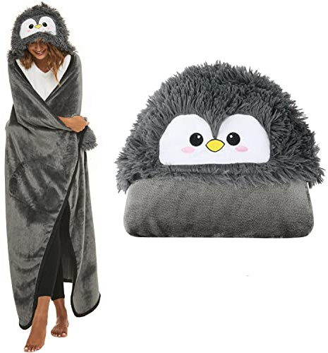 Shoppawhile Wearable Hooded Blanket Soft Cute Warm Fluffy Sloth Penguin Cat Highland Cow Capybara Shark Hooded Blanket 59 * 51 inch