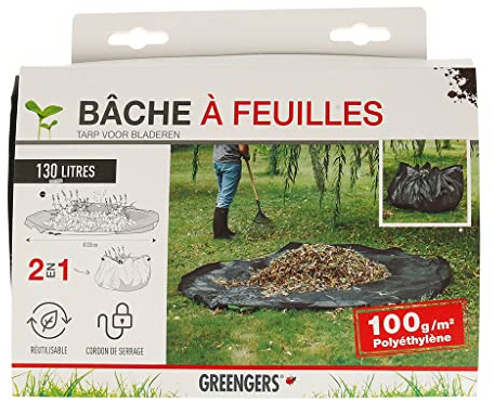 Greengers - Sacs à déchets de jardin, Jardin, Bâche pour ramasser feuilles ø220cm, Bâche 2 en 1 pour ramassage déchets verts - 1 Bâche - 3 Poignées renforcées, Refermable, Très pratique - 130 Litres
