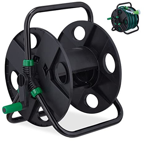 Relaxdays Avvolgitubo dell'Acqua, Attacco 1/2, Bobina Riavvolgi Tubi da 30 m, Accessori per Irrigazione, Nero Verde